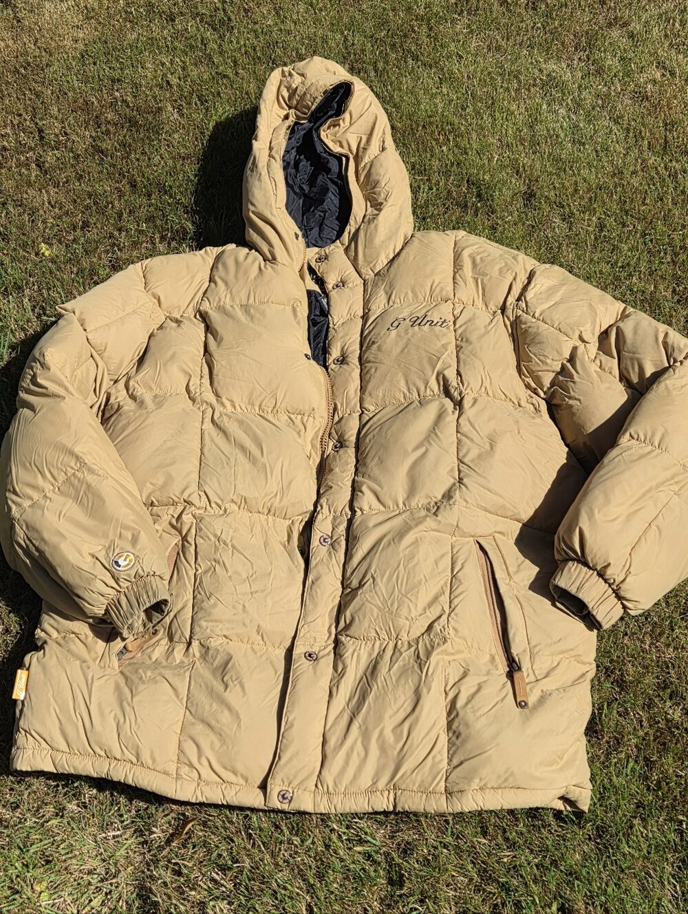 Vtg G-Unit Heavyweight Down Puffer Jacket Tan L